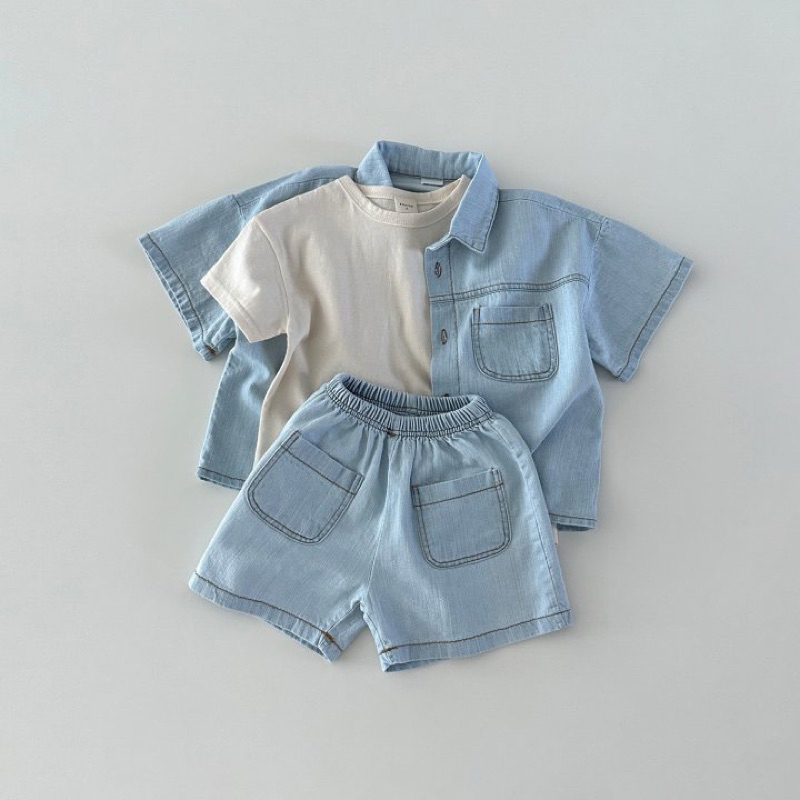 (Order) Bộ quần áo jean mỏng mềm hoạ tiết chỉ nổi ngoài mùa hè dành cho bé trai