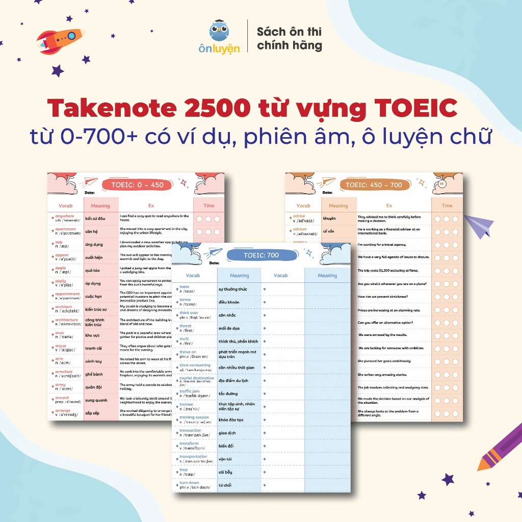 Ảnh Takenote 2500 từ vựng TOEIC từ 0-700+, có ví dụ, phiên âm, ô luyện chữ - Nhà sách Ôn Luyện 1