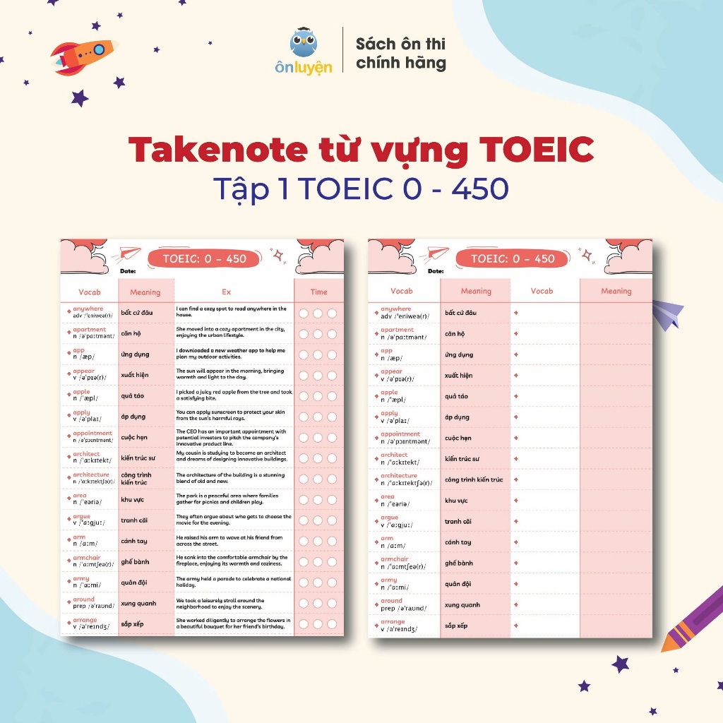 Ảnh Takenote 2500 từ vựng TOEIC từ 0-700+, có ví dụ, phiên âm, ô luyện chữ - Nhà sách Ôn Luyện 2