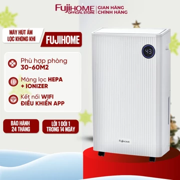 Máy hút ẩm 25L/ngày lọc không khí HEPA FUJIHOME DH25W phòng 55m2, kết nối Wifi bằng máy nén Block phòng ngủ khách