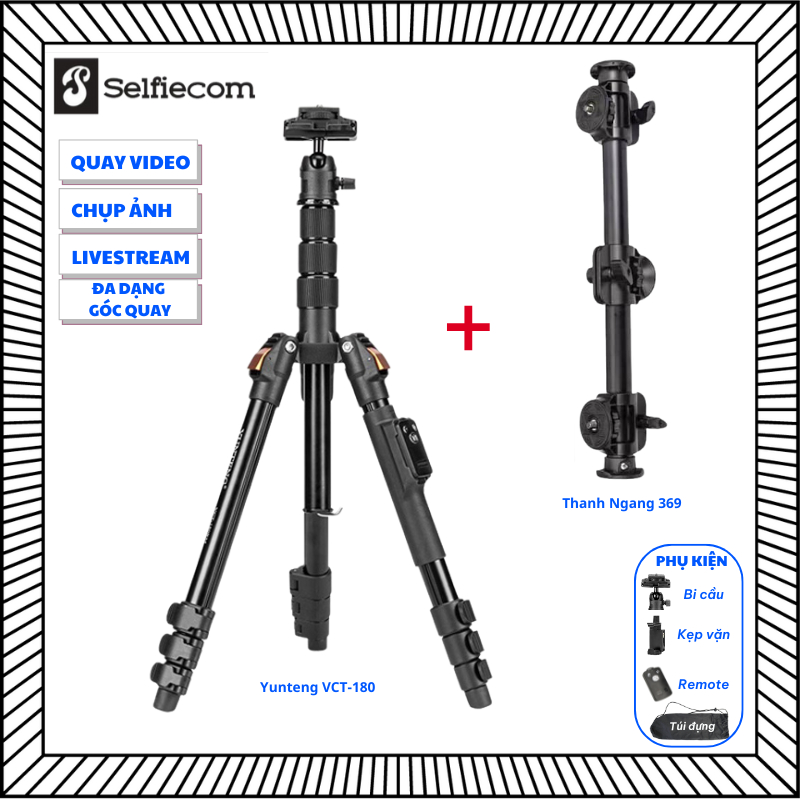 Combo Tripod Yunteng VCT-180 Và Thanh Ngang VCT-369 - Hỗ Trợ Quay Video Từ Trên Xuống, Chụp Ảnh Chuyên Nghiệp