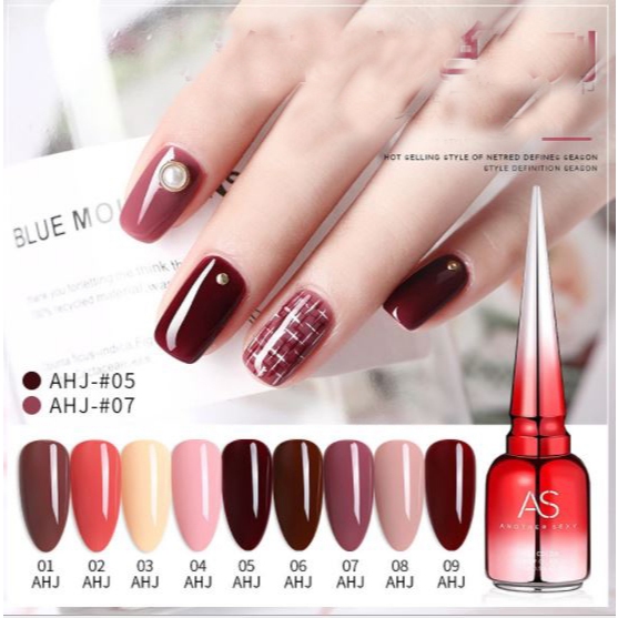 Sơn gel AS mã AHJ mẫu chai đỏ nhọn 9 chai 15ml siêu xịn
