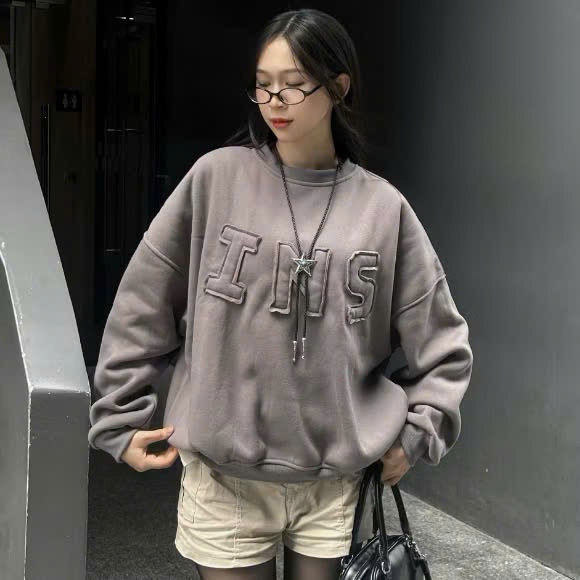 Áo Sweater Unisex BOXY INS Chất Nỉ Bông Dày Dặn Thêu Đắp Vải Form Rộng Nam Nữ Đủ Màu- UNISEX SSL