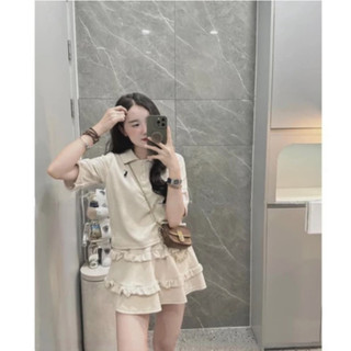 Set Đồ Nữ Màu Xám Thể Thao Năng Động Áo Polo Thêu Ngựa Kèm Chân Váy Xếp Ly Bèo Ngắn