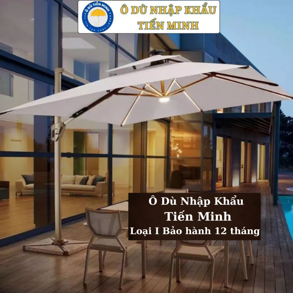 Dù Lệch Tâm Vuông 3m Nâng Hạ Xoay 360 Có Đèn Led Thanh Ô Dù Che Nắng Ngoài Trời BỀN + ĐẸP 2 Loại Đế
