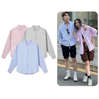 Áo Sơ Mi Kẻ Sọc Tay Dài Nam Nữ Hàn Quốc Local Brand Chất Liệu Oxford Form Rộng 3 Màu Xám, Hồng, Xanh cao cấp Avoacdo