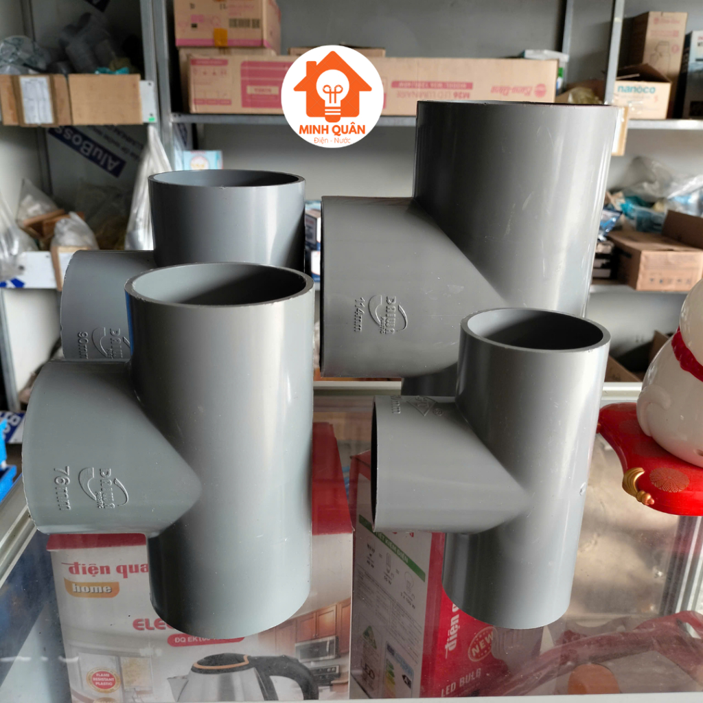 Tê nhựa nối ống nước, Tê nhựa PVC ba đầu dán ống phi 60, 76, 90, 114mm ...