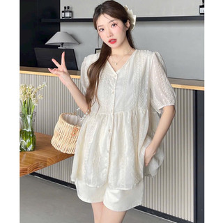 ÁO BẦU - CỘC TAY TRẮNG CHẤT BÔI THÊU CỔ V ⚡Freeship⚡
