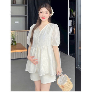 ÁO BẦU - CỘC TAY TRẮNG CHẤT BÔI THÊU CỔ V ⚡Freeship⚡