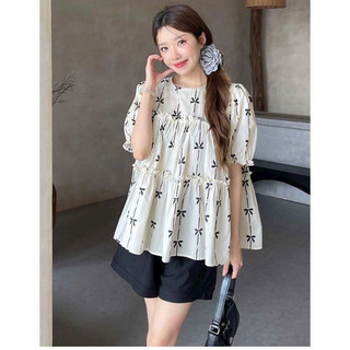 ÁO BẦU - CỘC TAY ĐŨI TRẮNG KÈM NƠ ĐEN ⚡Freeship⚡