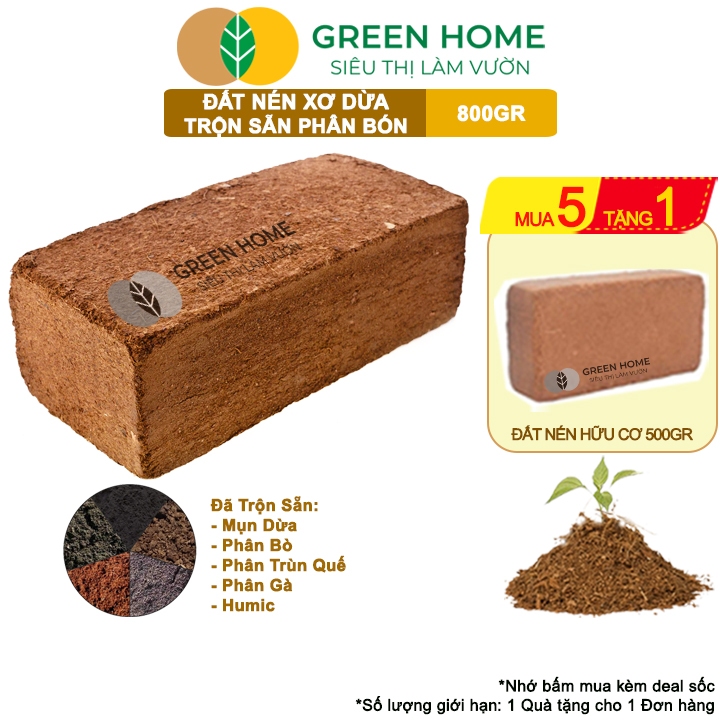 Đất Trồng Cây GreenHome Viên Nén 800gr: Trộn Sẵn, Nở Gấp 5 Lần - Mua Ngay!