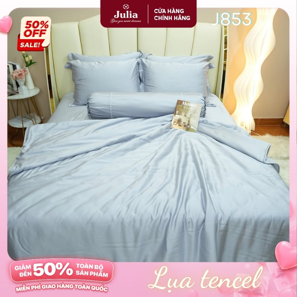 Bộ chăn ga gối ra giường lụa tencel siêu mềm mịn Hàn Quốc Julia 853