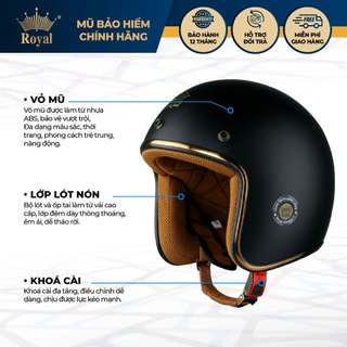 Mũ bảo hiểm xe máy 3/4 Royal M20c tháo rời được lót nhiều size L XL XXL cho nam nữ đi xe máy