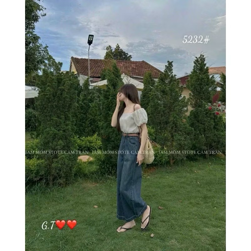 Quần bò jean dáng nấm ống rộng (~ 82cm)