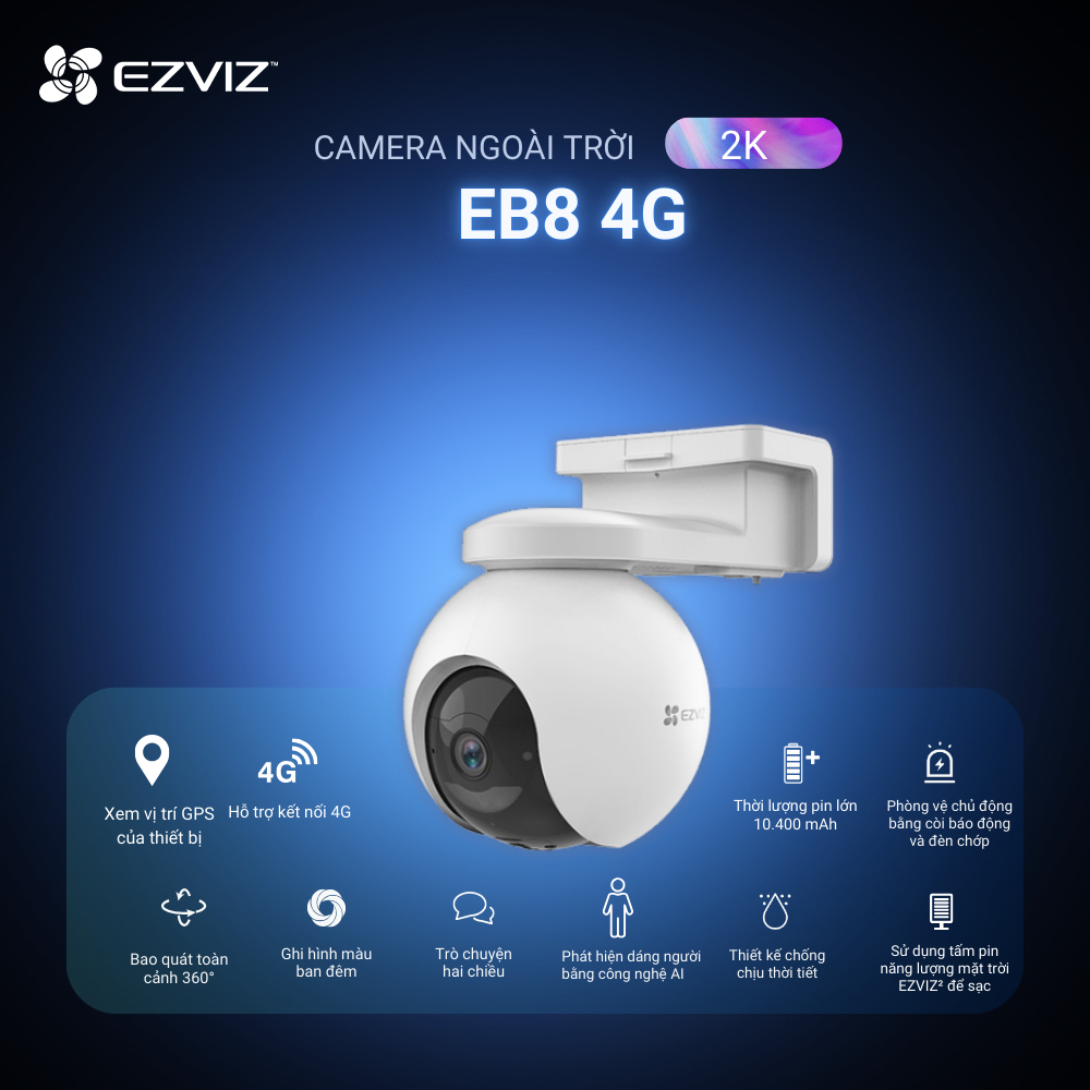Ảnh Camera Pin Sạc Ngoài Trời Dùng Sim 4G EB8 EVZIZ 2K Quay 360 độ, Có Màu Ban Đêm 1