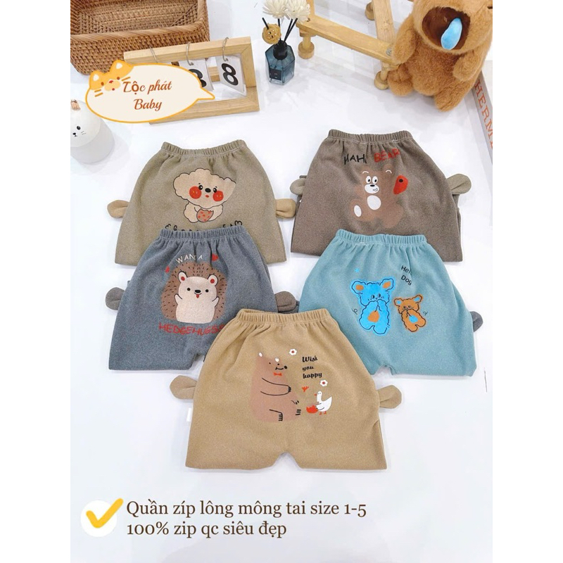 (1QT) Quần dài thu đông chất zip lông mông tai thú cho bé trai, bé gái từ 3-13kg