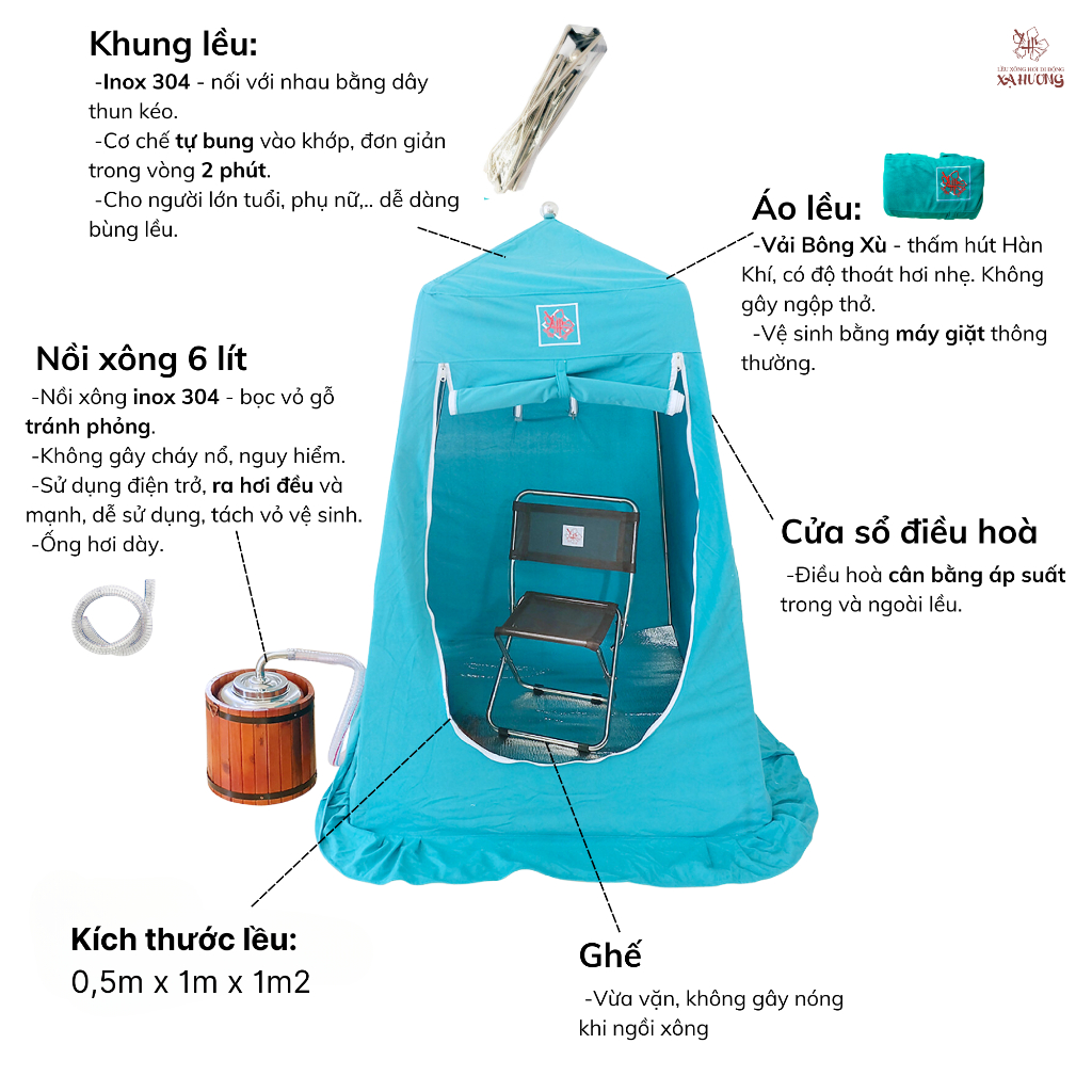 Lều xông hơi di động XẠ HƯƠNG sau sinh, Lều Xông Giải Cảm, Thải Độc Thanh Lọc Cơ Thể, Lều Xạ Hương