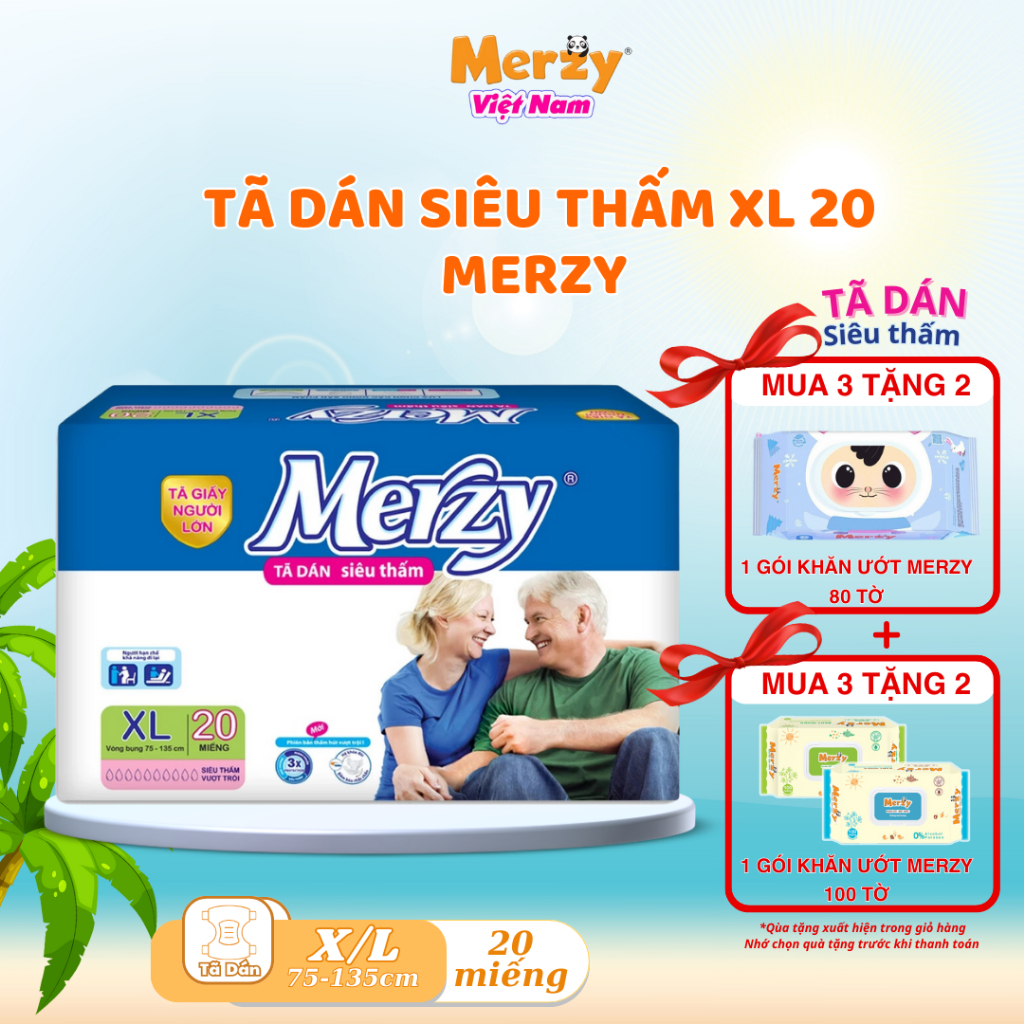 [ mua 3 tặng 2 khăn ướt Merzy]Tã Dán Người Lớn Merzy Cao Cấp Siêu Thấm ...