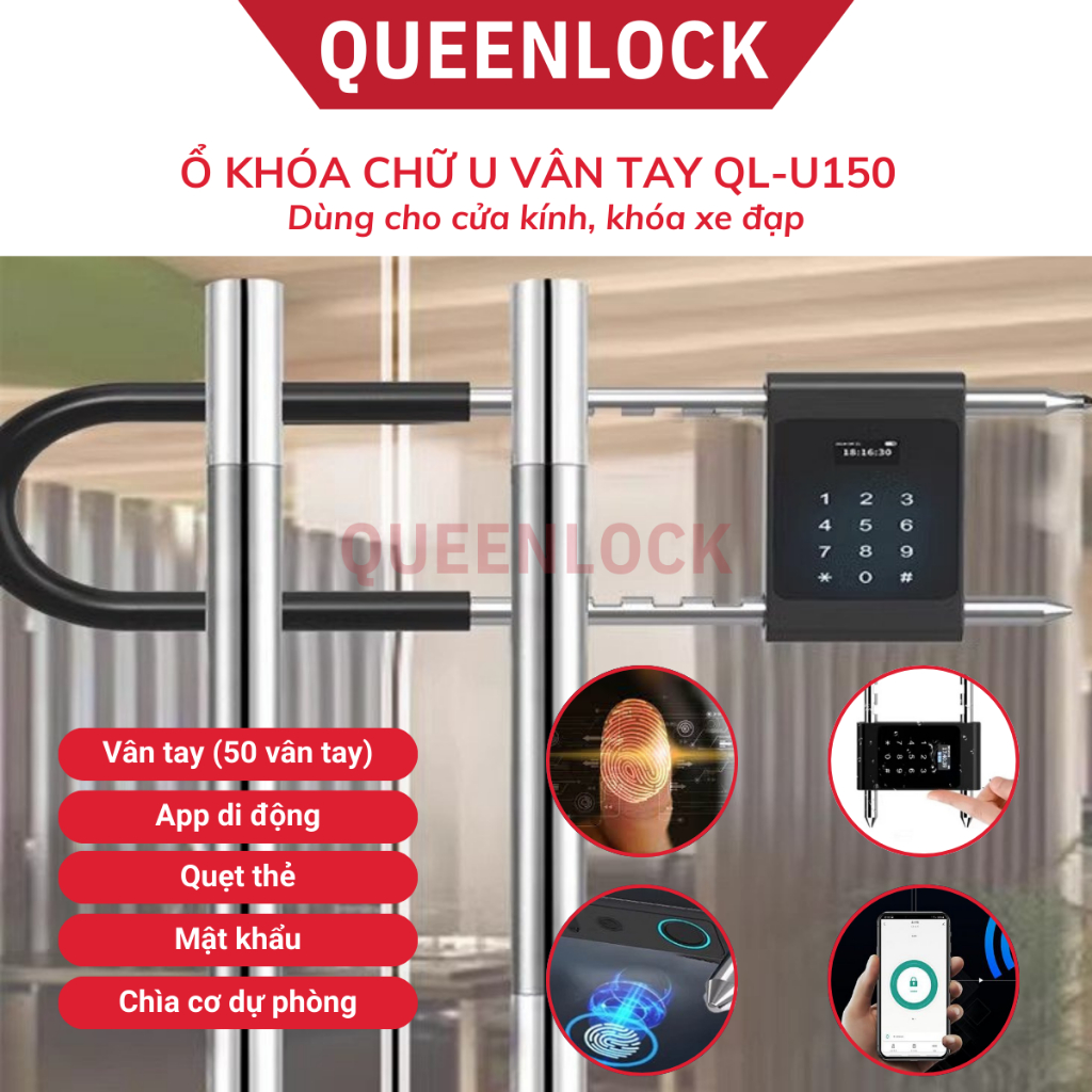 Khoá Vân Tay Chữ U Thông Minh QUEENLOCK QL-U150 Dùng Cho Cửa Kính Nhiều ...