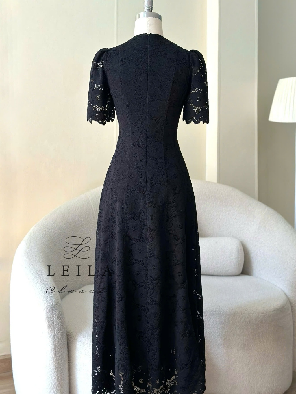 Ảnh LEILA CLOSET | Đầm thiết kế Linee Đen ren dệt hoa, chiết eo tôn dáng, tùng xoè dài thướt tha 2