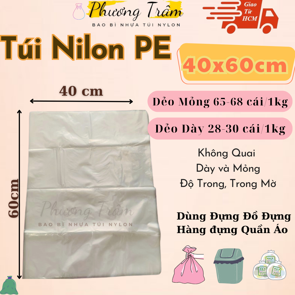 Túi Nilon Size 40x60 cm bao bì phương trâm, hàng loại 1, chất liệu bền ...