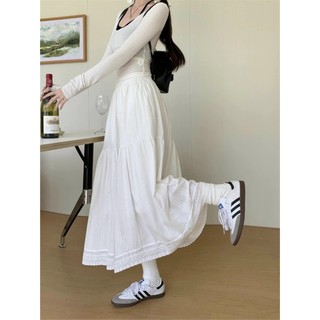 Chân Váy Midi Trắng Chất Boi Ren LazySkirt Dáng Dài Xòe Chân Váy Cạp Cao Thiết Kế 2 Tầng Phong Cách Hàn Quốc Cakecat