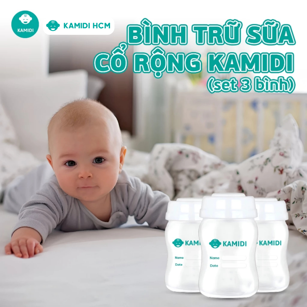 [HỎA TỐC HCM] Set 3 Bình Trữ Sữa Kamidi Cổ Rộng Dung Tích 150ml Bình Sữa Chất Liệu Nhựa PP Cao Cấp