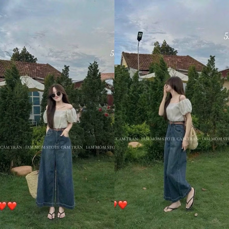 Quần bò jean dáng nấm ống rộng (~ 82cm)