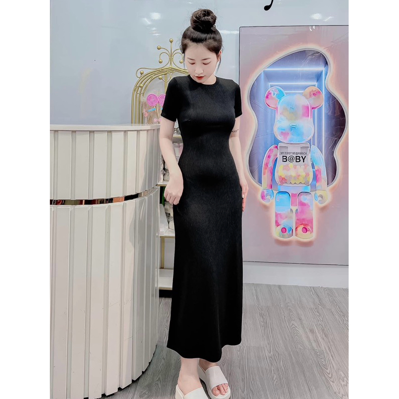 Đầm Body dáng dài maxi tay ngắn khoét lưng buộc dây thời trang bao tôn dáng xinh xắn