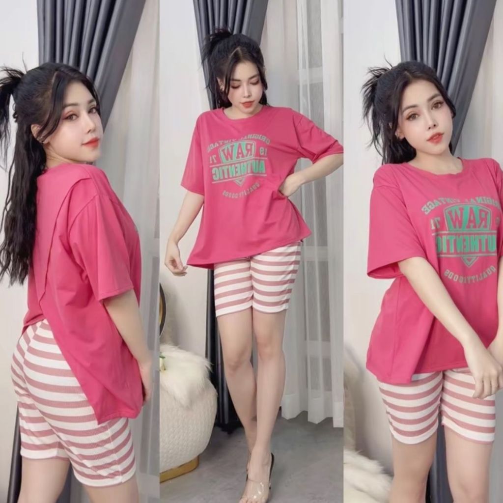 Đồ bộ nữ bigsize ESHOP đồ bộ mặc nhà áo xẻ tà một bên quần lửng ngố thun gân đẹp dễ thương đi chơi ngủ cute DB40
