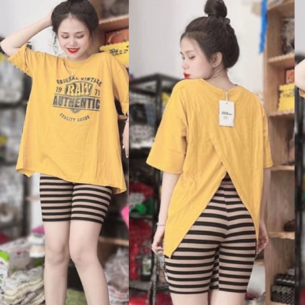 Đồ bộ nữ bigsize ESHOP đồ bộ mặc nhà áo xẻ tà một bên quần lửng ngố thun gân đẹp dễ thương đi chơi ngủ cute DB40