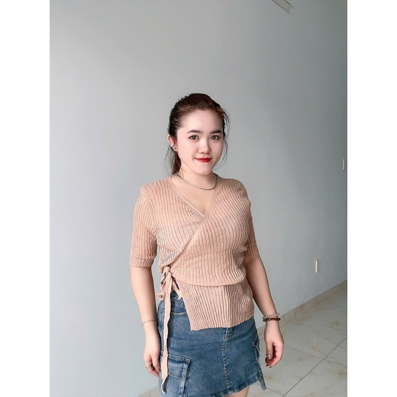 Áo len ca di gan , áo nữ, áo kiểu, áo len dệt kim kiểu đắp chéo hàng Quảng Châu