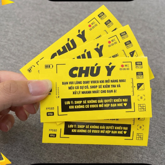 Tem dán quay clip trước khi mở hàng- Kích thước 9x5 - Có keo mặt sau- SanGo