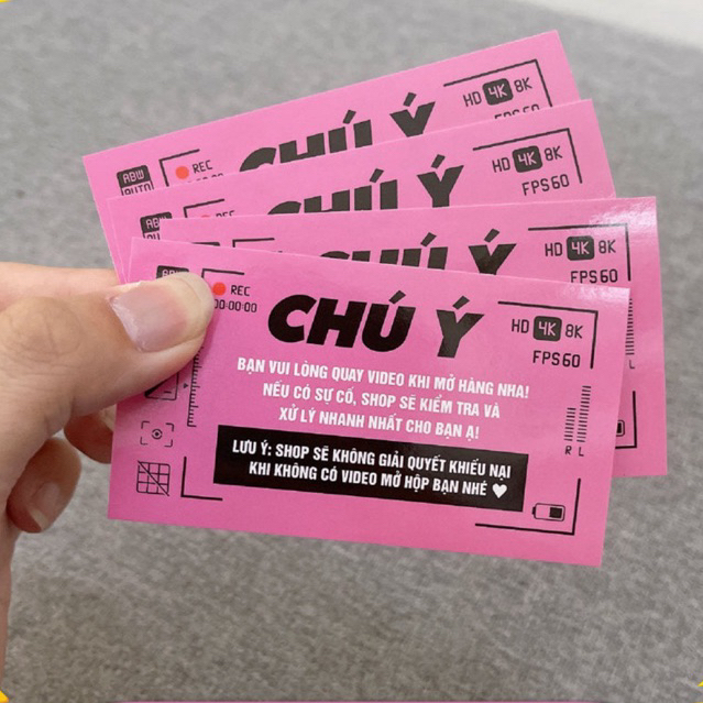 Tem dán quay clip trước khi mở hàng- Kích thước 9x5 - Có keo mặt sau- SanGo