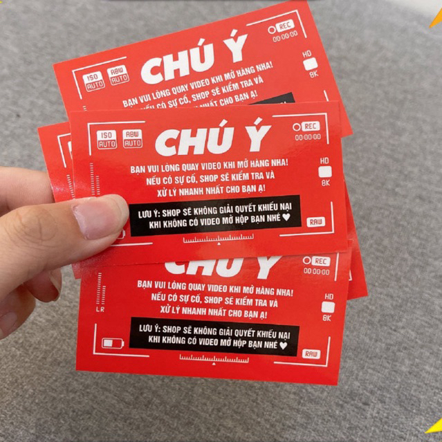 Tem dán quay clip trước khi mở hàng- Kích thước 9x5 - Có keo mặt sau- SanGo