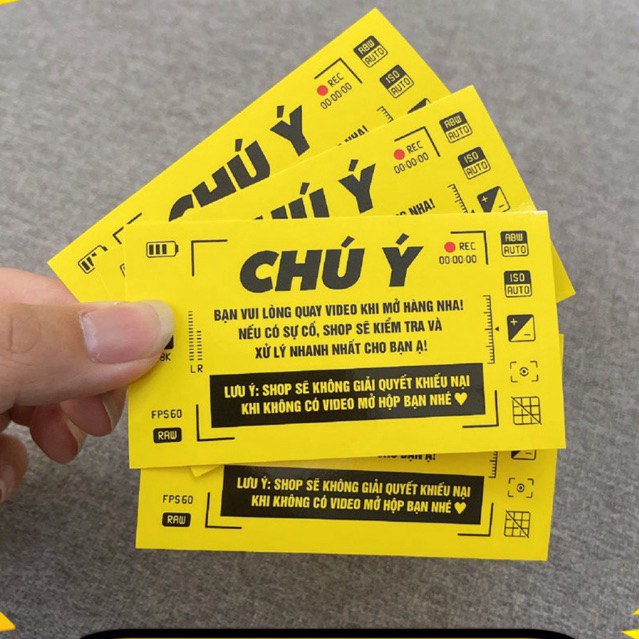 Tem dán quay clip trước khi mở hàng- Kích thước 9x5 - Có keo mặt sau- SanGo
