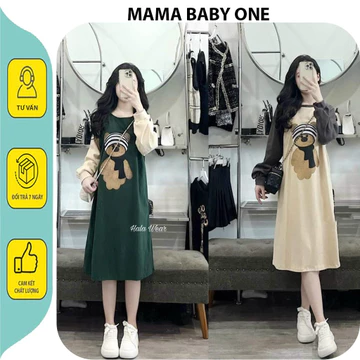 VÁY ĐẦM BẦU THU ĐÔNG DÁNG DÀI - ĐẦM BẦU HÌNH GẤU CUTE DÀI TAY FRESIZE BẦU VÀ KHÔNG BẦU BON CHEN