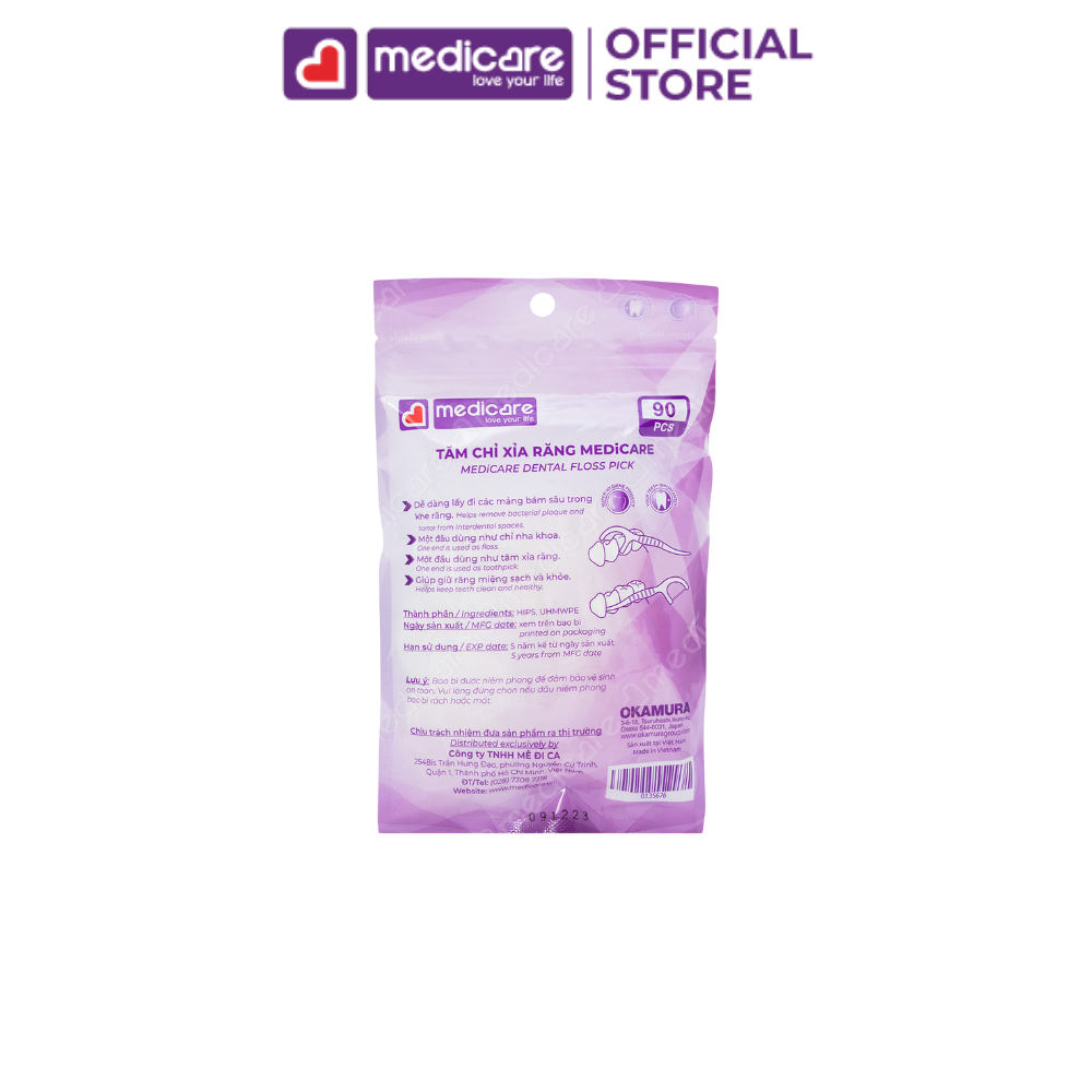 Tăm chỉ MEDiCARE xỉa răng túi 90 cây