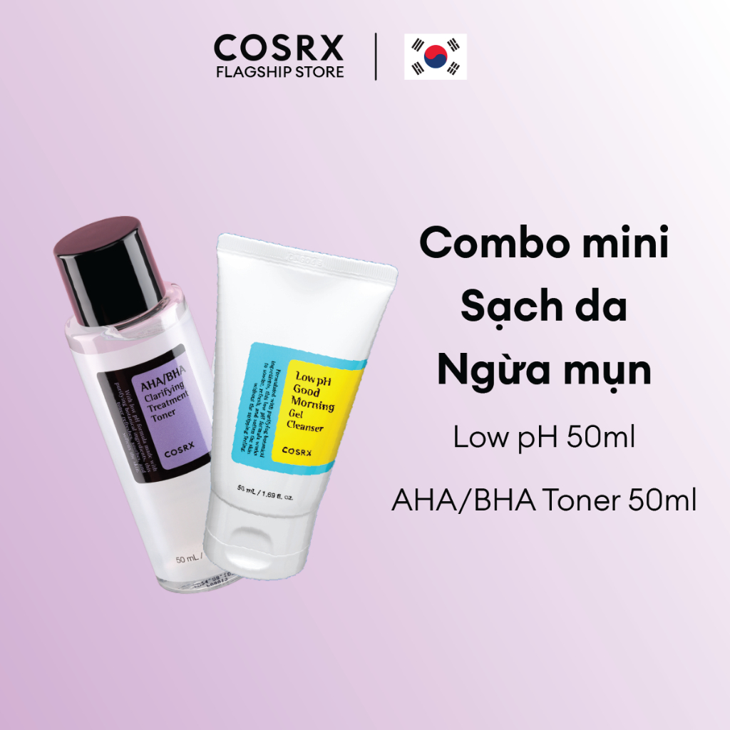 Ảnh Combo Mini Gel Rửa Mặt Low pH Tràm Trà 50ml + Toner Tẩy Tế Bào Chết Hoá Học COSRX AHA/BHA Toner 50ml 1