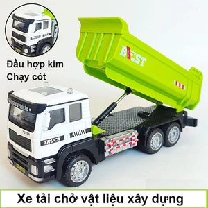 Đồ chơi xe tải chở vật liệu xây dựng bằng hợp kim, chạy cót, nâng được ben, kích thước lớn