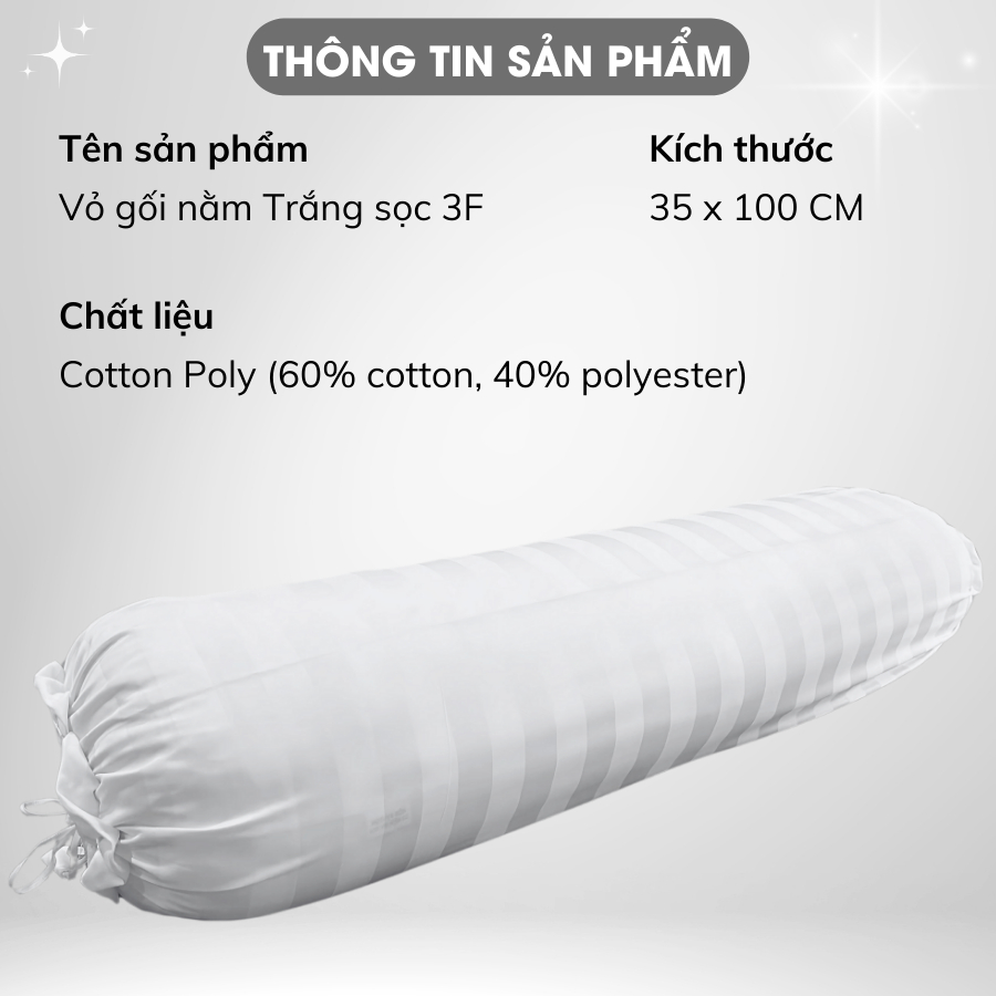 Ảnh Vỏ Gối Ôm Trắng Sọc 3F A Concept Decor Bao Áo Gối Ôm 35x100cm Vỏ Gối Ôm Cotton Bền Đẹp Sang Trọng chuẩn khách sạn 5 sao 1