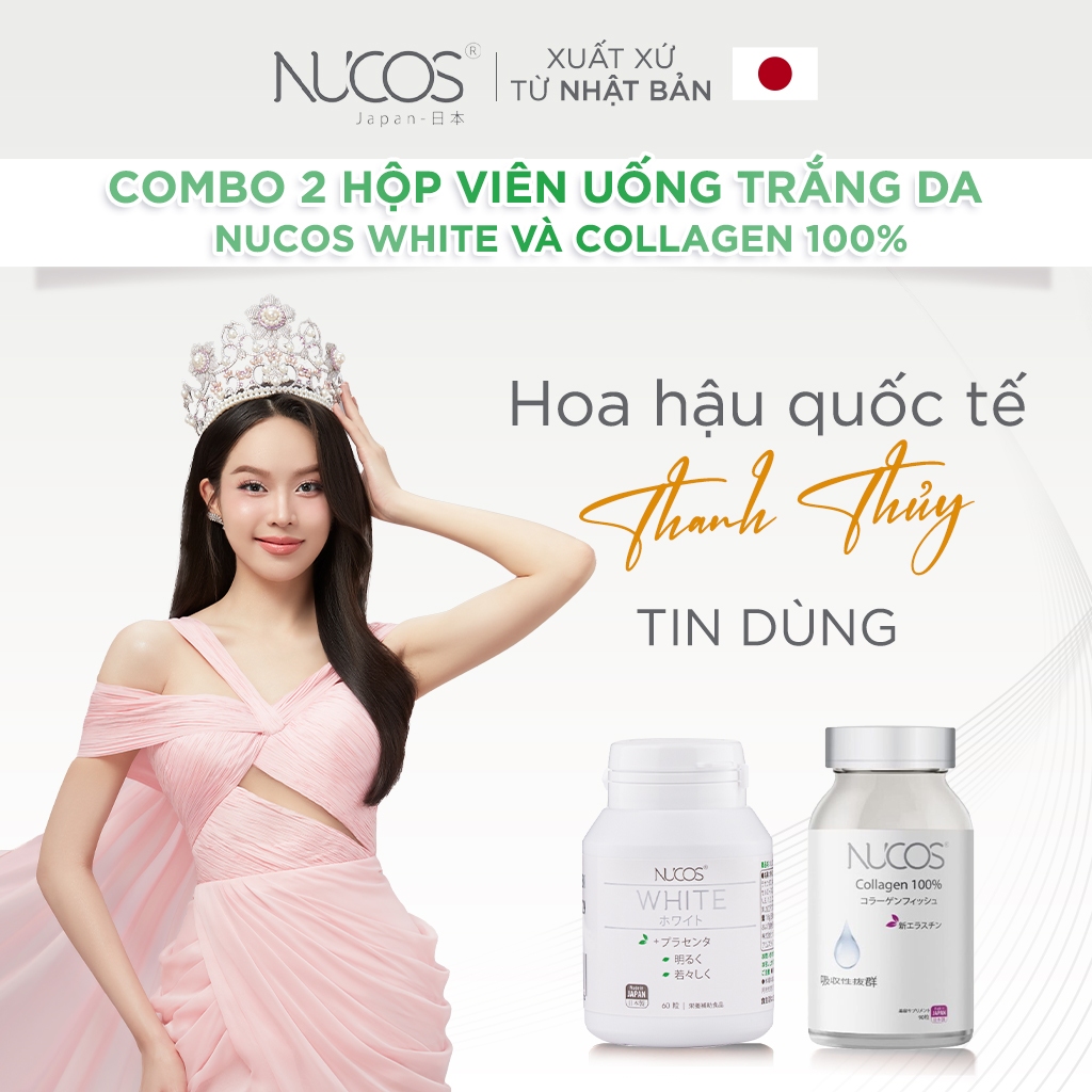 Ảnh TPBVSK Combo Trắng Da Chống Lão Hoá Viên Uống Nucos White Hộp 60Viên, Nucos Collagen 100% Hộp 90Viên 2
