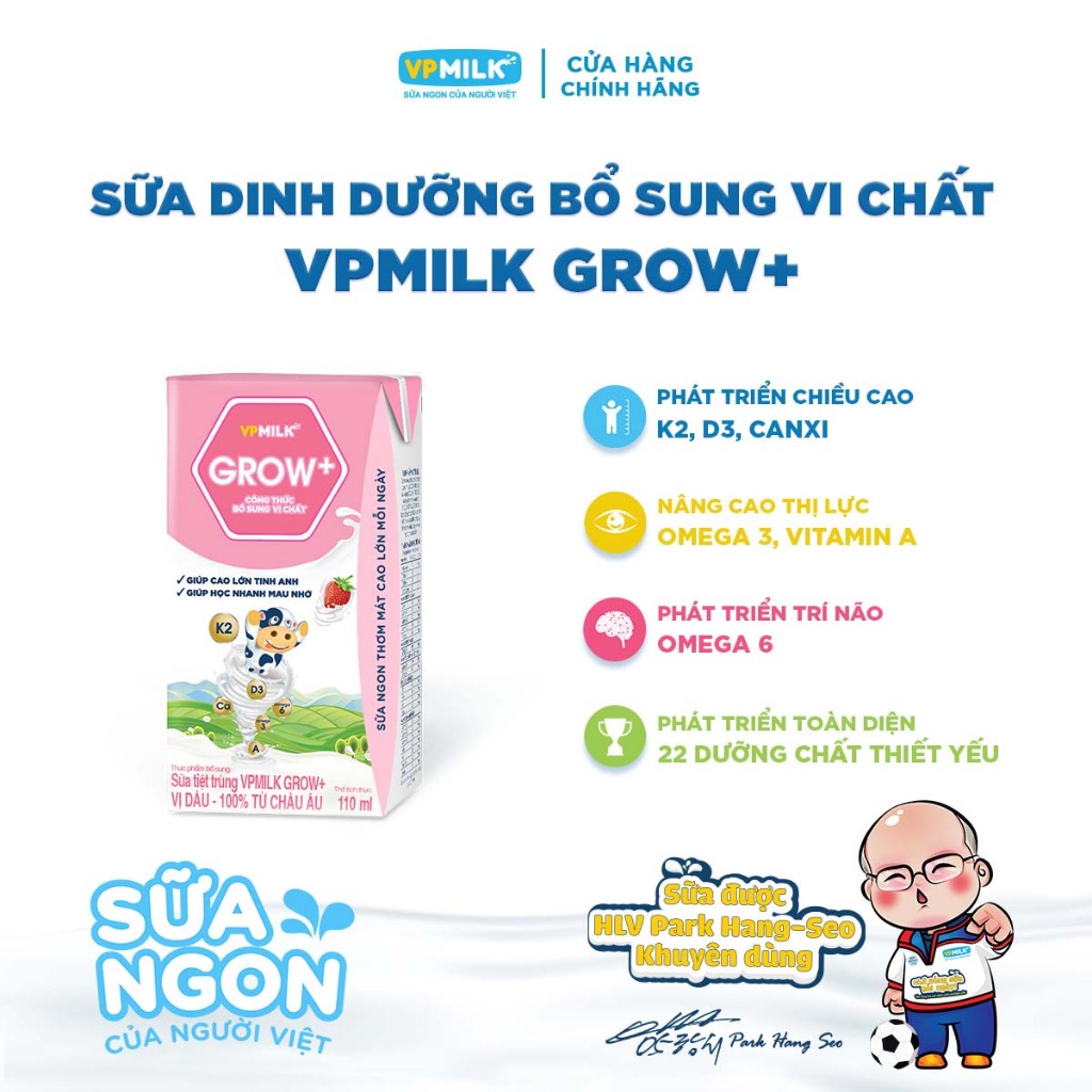Ảnh Sữa Tiệt Trùng VPMilk Grow+ Vị Dâu 110ml Cho Bé Từ 1 Tuổi (4 hộp x 6) 2