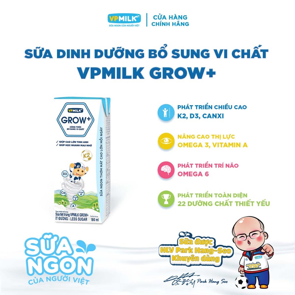 Ảnh Sữa Tiệt Trùng VPMilk Grow+ ít đường thể tích 180ml (lốc 4 hộp x 6) 4