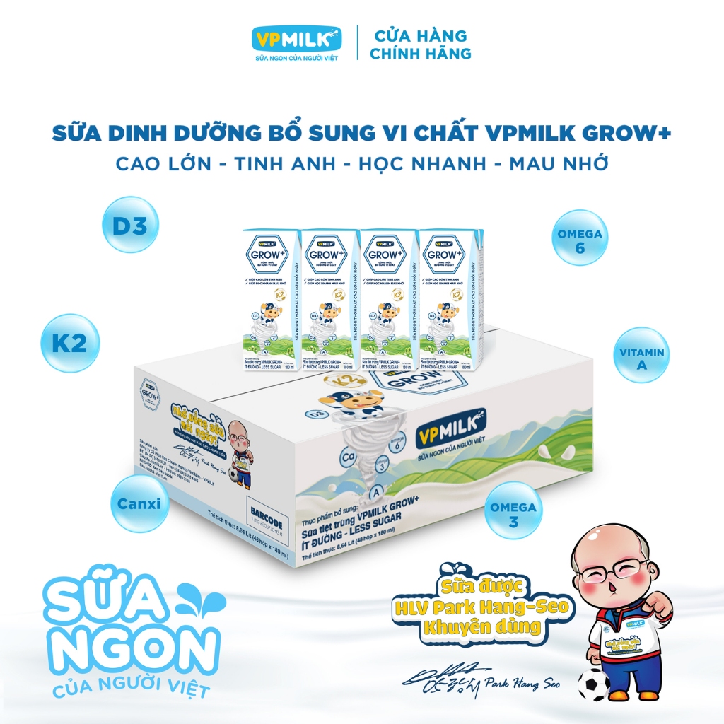 Ảnh Sữa tiệt trùng VPMilk Grow+ hộp 180ml (thùng 48 hộp) 3