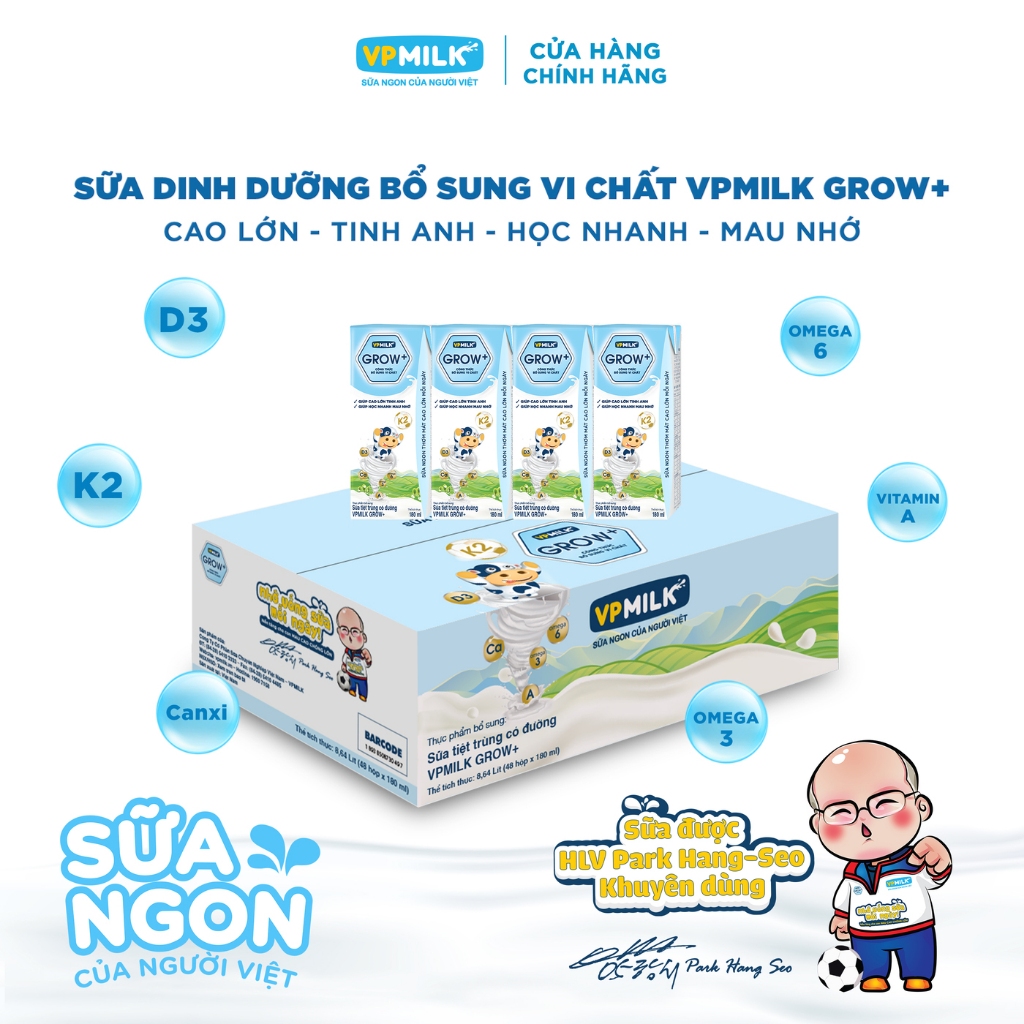 Ảnh Sữa tiệt trùng VPMilk Grow+ hộp 180ml (thùng 48 hộp) 4
