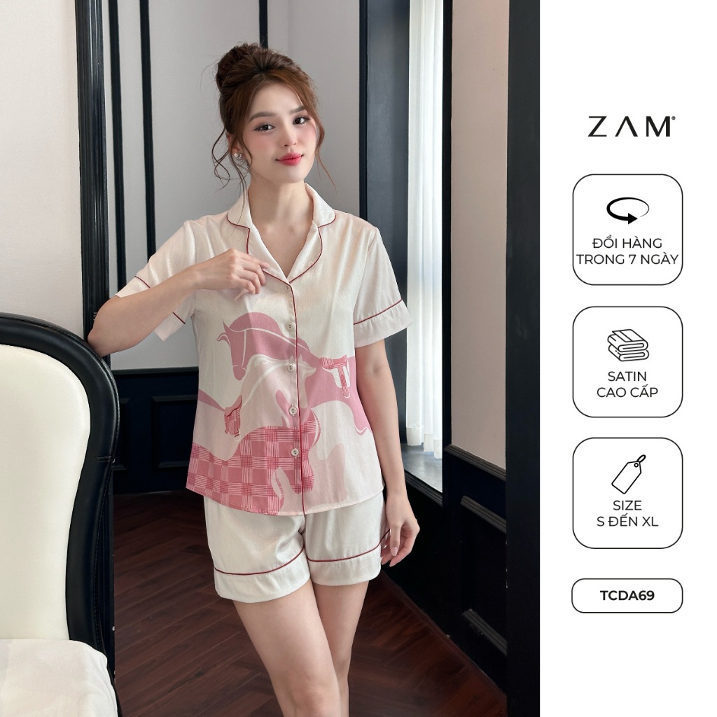 Ảnh BỘ MẶC NHÀ ZAM - TCDA69 - BỘ NGẮN TAY QUẦN ĐÙI  NGỰA KẺ HỒNG 1