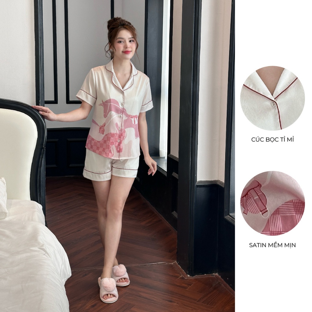 Ảnh BỘ MẶC NHÀ ZAM - TCDA69 - BỘ NGẮN TAY QUẦN ĐÙI  NGỰA KẺ HỒNG 2