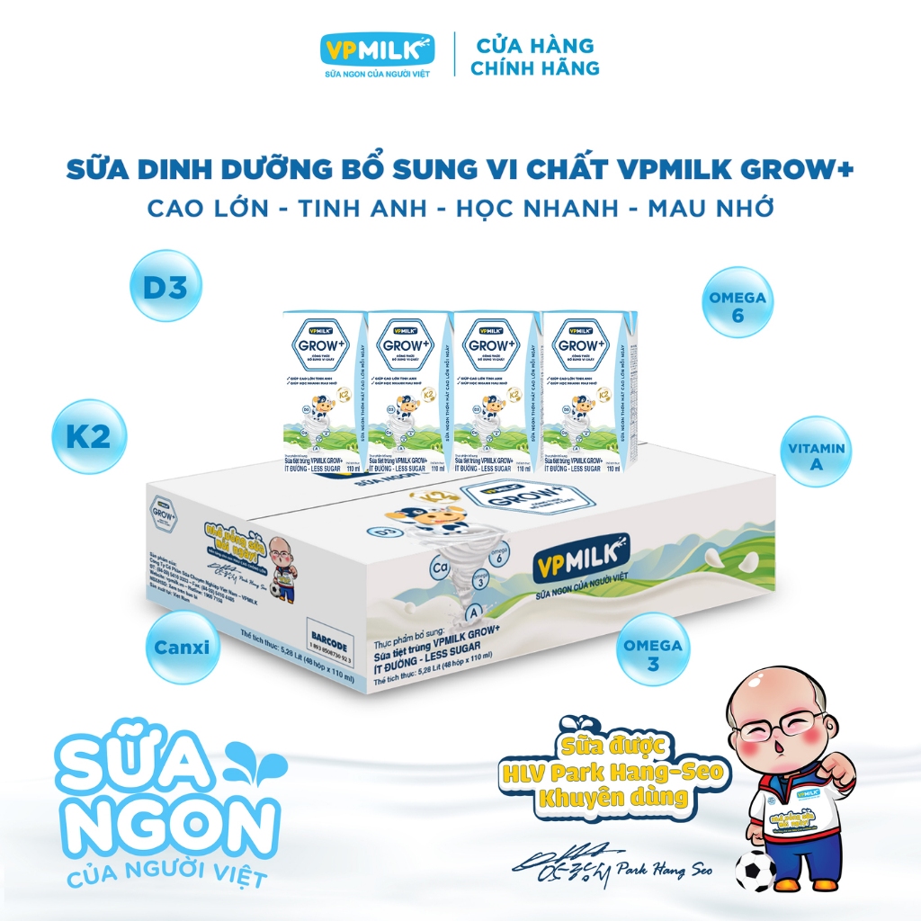 Ảnh Sữa tiệt trùng VPMilk Grow+ hộp 110ml (thùng 48 hộp) 4