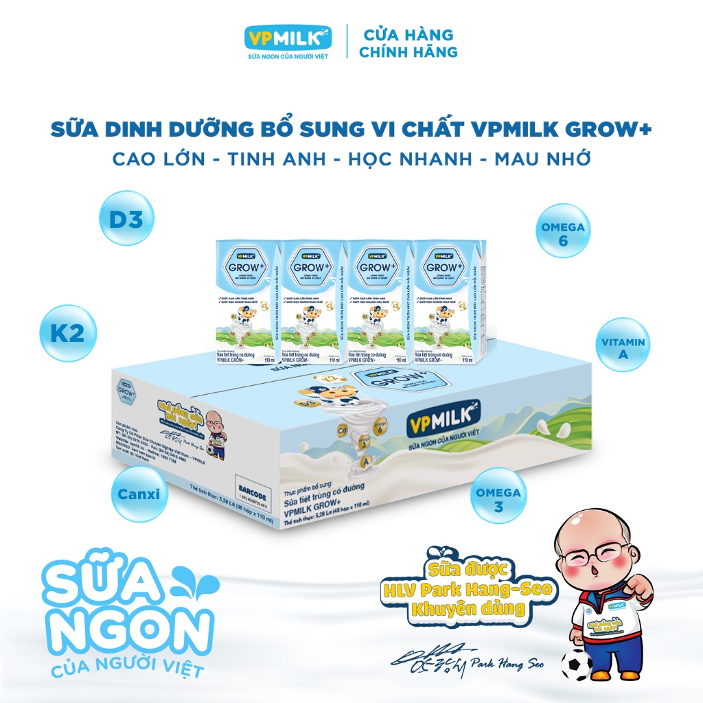 Ảnh Sữa tiệt trùng VPMilk Grow+ hộp 110ml (thùng 48 hộp) 3